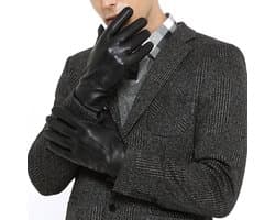 Men's winter genuine sheepskin leather warm gloves cashmere or wool lining - ShopVlot