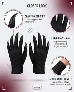 Handschoenen met lange klauwen, cosplay-accessoires voor heks, vampier, demon, raaf, Halloween, kattennagelringen, griezelig kostuum voor vrouwen en mannen — thumbnail 5