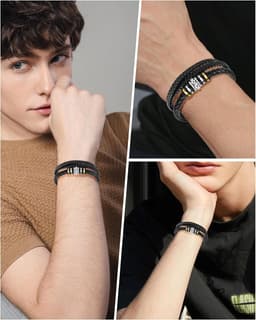 Kerstarmband voor mannen - 21 cm - zwart - stijlvol cadeau voor hem - Vemera — thumbnail 4