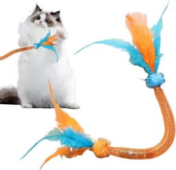 Kattenspeelgoed met veren, bijttouw voor kattenspeelgoed, veertouwspeelgoed met kat, teaser voor verveelde kittens, kleine en middelgrote kittens — thumbnail 1