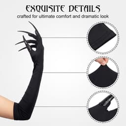 Handschoenen met klauwen, zwarte lange nagelhandschoenen voor dames en heren, griezelige poothandschoenen voor heks, vampier, weerwolf, cosplay, kostuumaccessoires, 1 paar — thumbnail 2