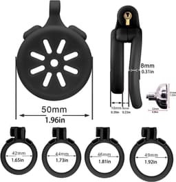 Chastity Cage met katheter en urineschaal, 4 ringen, platte penishoes met verborgen slot. — thumbnail 3