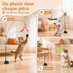14 stuks kattenhengels met 2 zuignappen, kattenspeelgoed, zelfbezigheid met vogel, interactief kattenspeelgoed met veren, worm, kattenhengel, vervangende veren met klokken — thumbnail 5