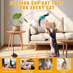 8 Pcs Speelgoedset voor Katten, Interactief Speelgoed voor Katten, Binnenspeelgoed voor Katten, 3 Verenspeeltjes, 2 Realistische Vogels, met Sterke Zuignappen en Kattenhengel met Veren — thumbnail 4
