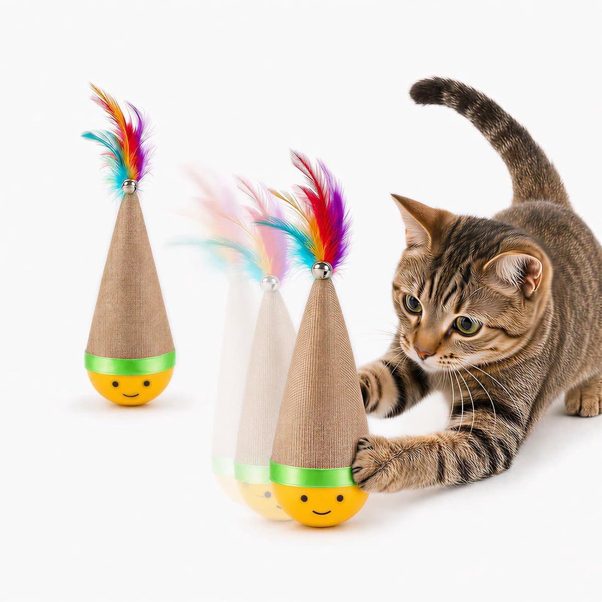 Kattenspeelgoed met veer en bel, kraboppervlak van sisal, zelfopbouwend speelgoed voor katten — afbeelding 1