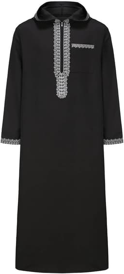 Thobe Kaftan voor heren, moslim, islamitisch gewaad met lange mouwen, Arabisch, Djellaba, Marokkaanse stijl, met capuchon, A9 — thumbnail 2