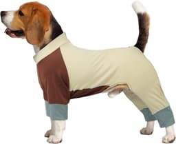 Rekbare hondenpyjama met ritssluiting, volledige afdekking, hondenbody, lange benen, vuilafstotend, koeler, onesie voor wandelingen en na operatie, beige, XL — thumbnail 1