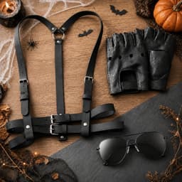 Lara Croft kostuum, cosplay - Driedelige set van kunstleer met harnas, damesbovenlichaam, handschoenen en pilotenbril - ShopVlot — thumbnail 4
