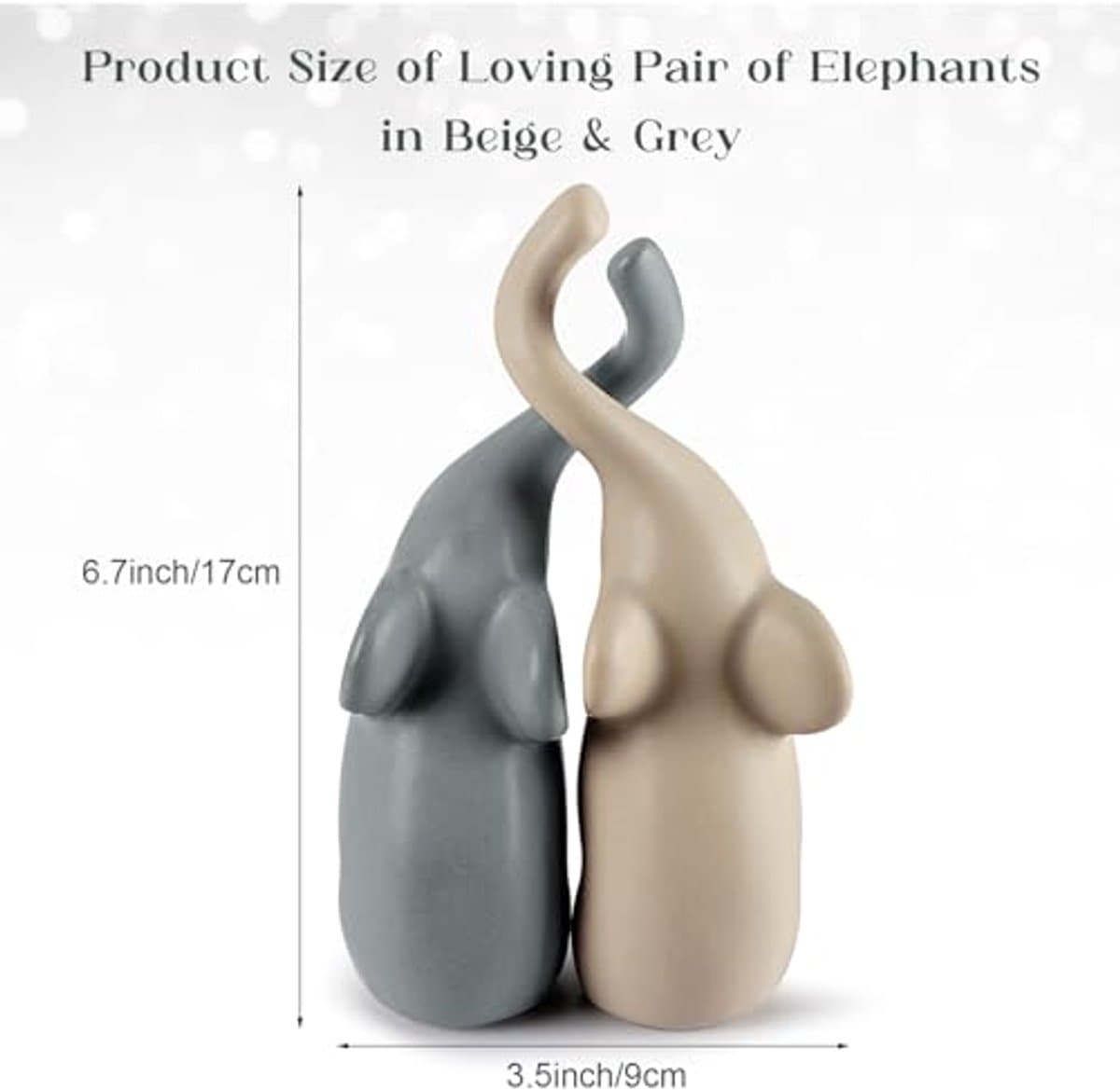 Decoratieve Olifanten Beeldjes Koppels voor Woondecoratie - Beige en Grijs Ornamenten - Set van 2 - Perfecte Cadeau Ideeën voor Valentijnsdag en Verjaardagen — afbeelding 1