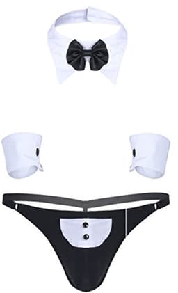 TiaoBug Butlers Stripper kostuum voor heren, stripperkostuum, sexy stripperkostuum, set van vlinderdas, bretels, onderbroek en armbanden — thumbnail 1