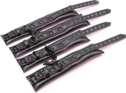 Banoch | Bondageset Hot Pink - halsband,riem, handboeien en enkelbanden pu Leer- zwart - roze — thumbnail 5