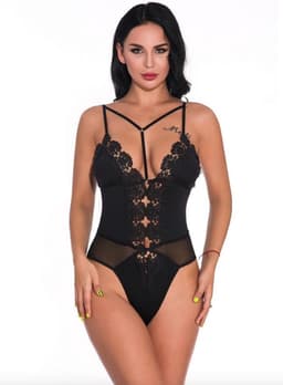 Zwarte kanten halter body / Fiona Black — thumbnail 4