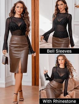Dames Blouse - Glitter Shirt - Avondje Uit - Strass Versiering - Lange Mouw - Zwart — thumbnail 3