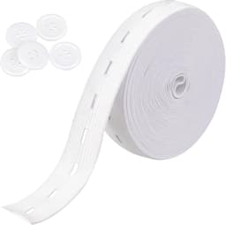 Elastische band voor het naaien, 1,9 cm elastische band koord met knoopsgaten hoge elasticiteit gebreide banden spoel broek taille spanner met 5 stuks 18mm witte knopen, doe-het-zelf — thumbnail 1