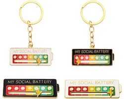 Mijn Sociale Batterij Speld, 2 Grappige Broche voor Sociale Stemming voor 7 Dagen ＋2 Sleutelhanger Schuiver Sociale Batterij Badge, Grappige Sociale Batterij voor Zelfexpressie