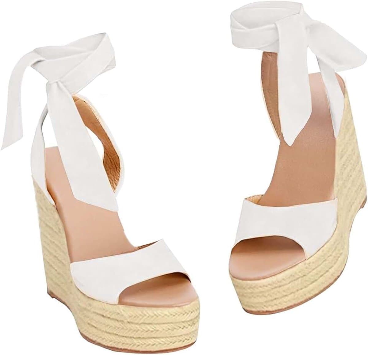 Espadrilles voor dames, met sleehak, open teen, hakken, plateau, zomer, veterschoenen — afbeelding 1