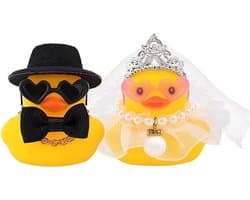 Rubberen Eenden Set - Badeendjes Paar - Huwelijksdecoratie - Vlinderdesign - 10 x 8 x 5 cm - Geel