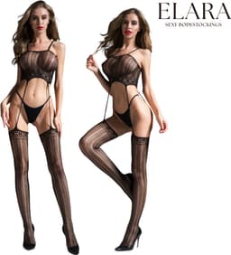Elara - Isadora - Bodystocking Erotische Lingerie met Open Kruis - Catsuit - S t/m XL - Sexy Dames Lingerie - Bodysuit — thumbnail 1