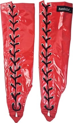 BamBella ® Handschoenen - Maat onesize - Datex (Mix latex en stof ) Sexy Rood Glans lak vetersluiting — thumbnail 3