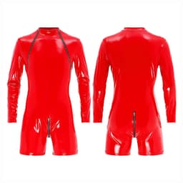 Glanzende Catsuit Heren - Lingerie - Latex Look - Imitiatie Leder - Leer - Rood — thumbnail 7