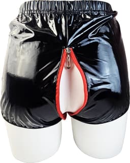 BamBella® Erotische Shorts - Maat L/XL - Wetlook korte broek Dames - Zwart Datex mix latex en stof Open kruis rits Sexy BDSM kleding — thumbnail 1