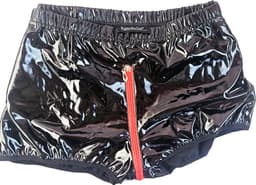 BamBella® Erotische Shorts - Maat L/XL - Wetlook korte broek Dames - Zwart Datex mix latex en stof Open kruis rits Sexy BDSM kleding — thumbnail 3
