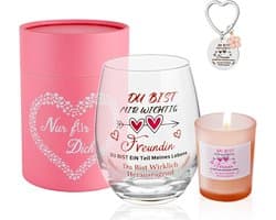 Persoonlijk Cadeau voor Vrouwen, Gegraveerd Wijnglas en Geurkaars Set, Perfect voor Verjaardagen en Speciale Gelegenheden