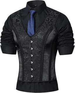 Formeel Heren Vest met Vintage Corset en Vetersluiting Zwart — thumbnail 1