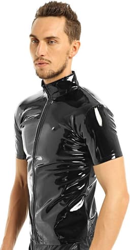 Heren Wetlook Shirt in Laklook met Knoop- en Ritssluiting — thumbnail 5