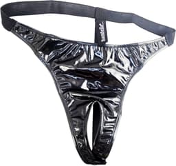 BamBella ® - String Maat S/M Datex Zwart (Latex en stof SM kleding BDSM erotische heren kleding ondergoed lingerie onderbroek zwart — thumbnail 2