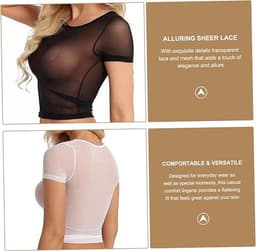 Sexy lingerie voor dames - Tweedelig setje - Lingerieset - Sexy doorschijnende kanten lingerie - Setje met korte mouwen en kant - Doorschijnend setje - Valentijnsdagcadeau - Zwart-wit - Maat XL — thumbnail 2