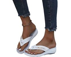 Orthopedische Teenslippers Dames - Strass Flip-Flops Zomer PU-leer Clip-Toe Pantoffels