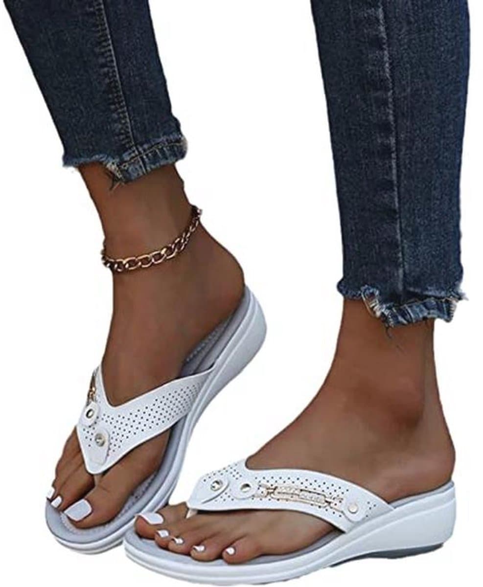 Orthopedische Teenslippers Dames - Strass Flip-Flops Zomer PU-leer Clip-Toe Pantoffels — afbeelding 1