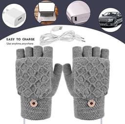 2 Paar USB Verwarmde Handschoenen - Handschoenen verwarmd - Elektrische verwarming - Dubbelzijdige verwarming - Gebreide Verwarmde Handschoenen - Winter Warme Handschoenen - Handschoenen met Verwarming - Handschoenen - Winter - Unisex - Grijs/Zwart — thumbnail 3