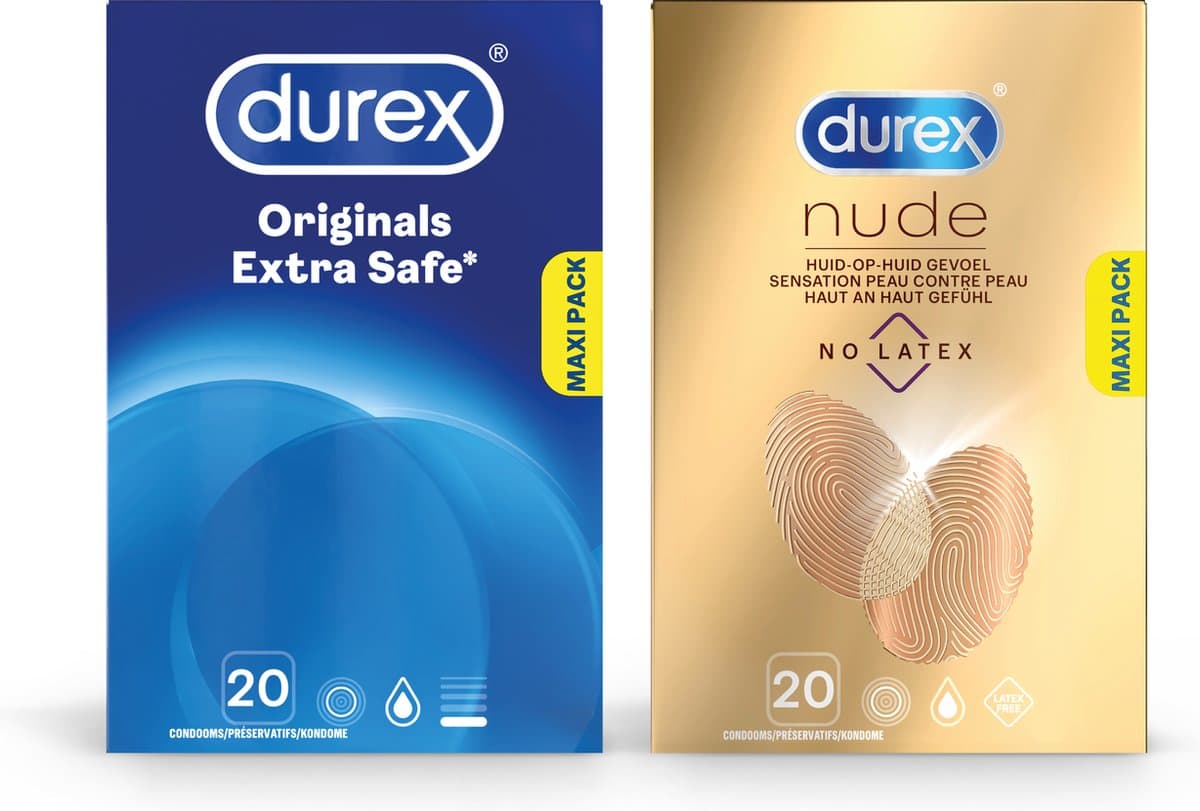 Durex - 40 Condooms - Extra Safe 20 stuks - Nude No Latex 20 stuks - Voordeelverpakking — afbeelding 1