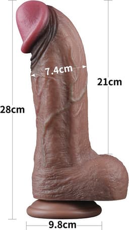 LoveToy - Dubbellaagse siliconen dildo XXL 28 cm (Ø7.4 cm) - Bruin — thumbnail 5
