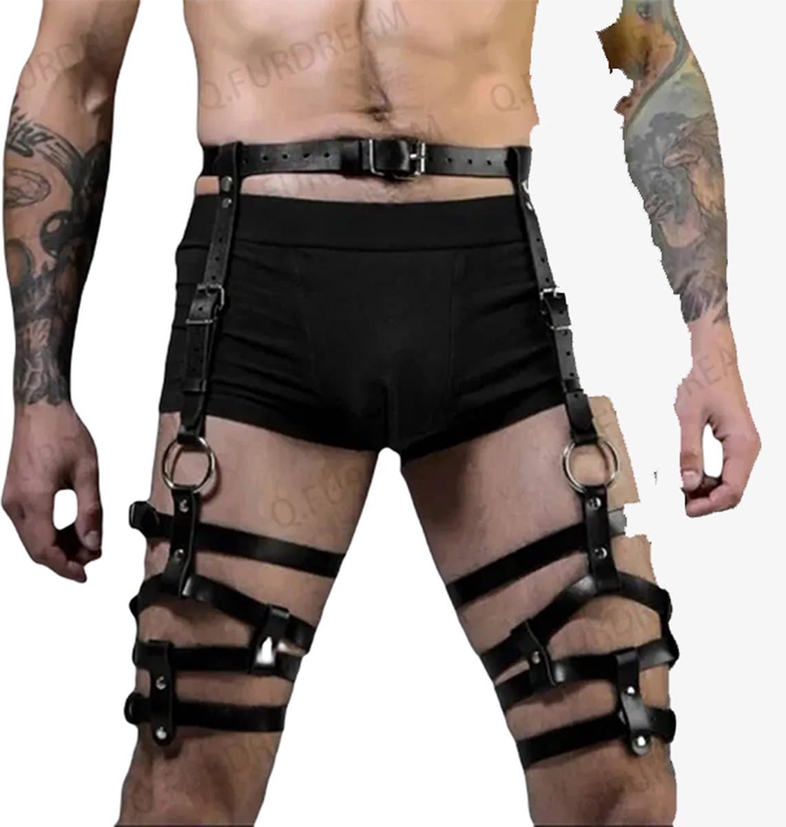 Benen en heup harnas - Leder - Outfit - BDSM - Feest - One size - Riemen en Gesp — afbeelding 1