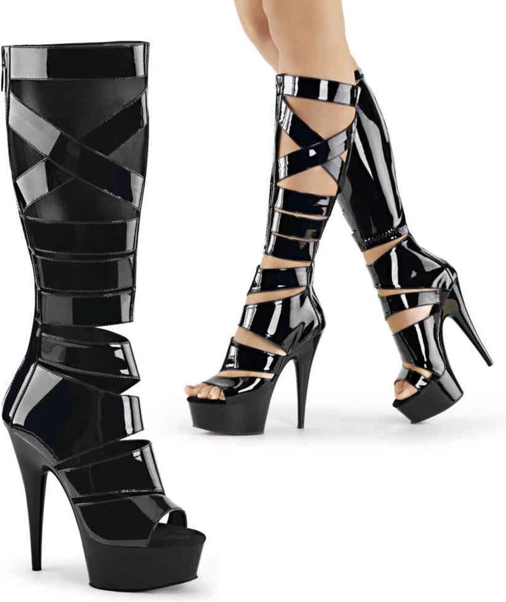 EU 39 = US 9 | DELIGHT-600-49 | 6 Heel, 1 3/4 PF Knee High Gladiator Boot, Back Zip — afbeelding 1