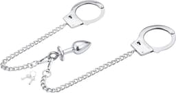 RVS Handboeien met buttplug - Sleutel en Slot - BDSM - Ketting - Zilver — thumbnail 1