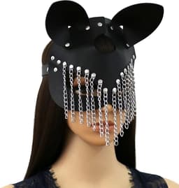 Erotische BDSM Masker Kat - Inclusief sexy kettingen - One size - Verstelbaar - PU Leder - Oogmasker - Gezicht bondage — thumbnail 2