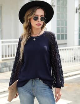 Elegante Dames T-shirt met Lange Mouwen en Kant - Casual & Losvallend — thumbnail 5