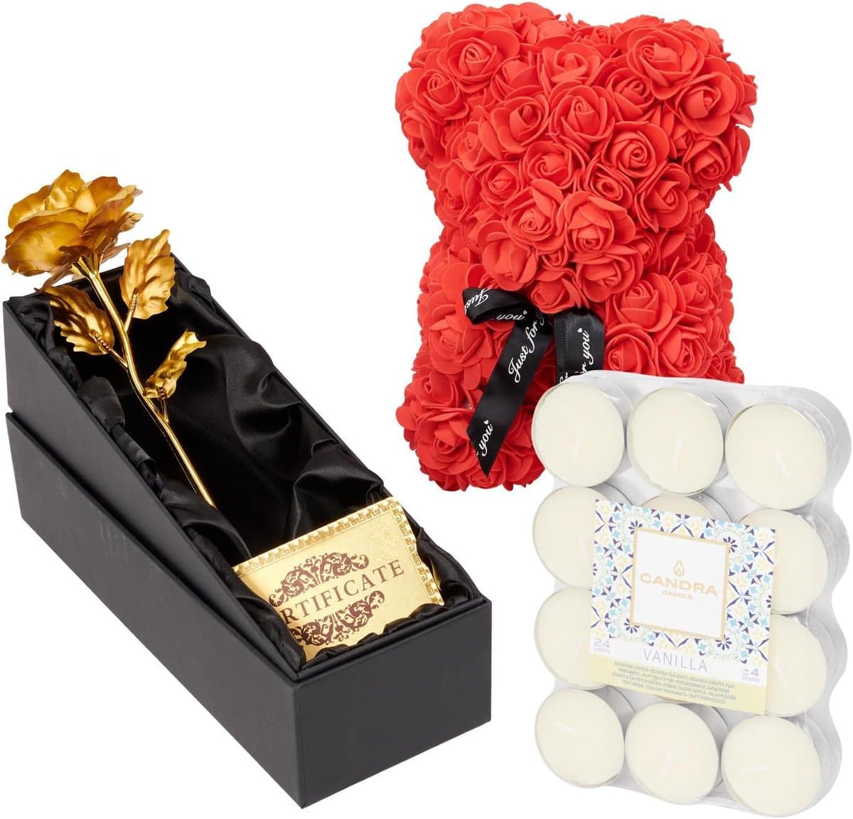 Rozenbeer Cadeaupakket - Romantisch Pakket - Cadeau Geven - Kant en klaar - 25cm Beer - Rood — afbeelding 1