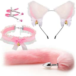 Oneay BDSM Speelgoedset – Anaalplug met Vossenstaart, Halsband, Tepelklemmen & Kattenoortjes – Rollenspel Set voor Beginners (Vrouwen) - Roze — thumbnail 1