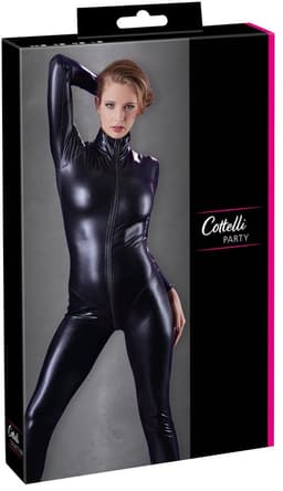 Cottelli Collection – Extravagante Catsuit met Lange Mouwen en Rits voor een Kinky Uitstraling – Maat XS – Zwart — thumbnail 1