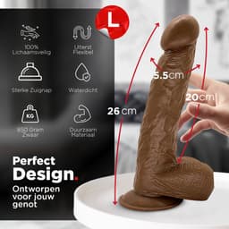 Rosebay Realistische Dildo 26 cm - Zachte Siliconen Dildo met Zuignap & Balzak - Dildo voor Mannen en Vrouwen - Donker Bruin — thumbnail 3