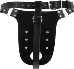 PU Leather Chastity Belt with Straps - Black — thumbnail 3