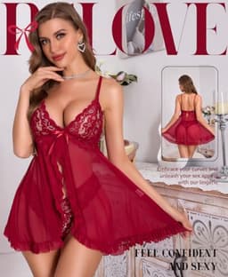 Sexy Lingerie Babydoll Nachtjapon Kanta Nachthemd Dames - Bordeaux XXL — thumbnail 2