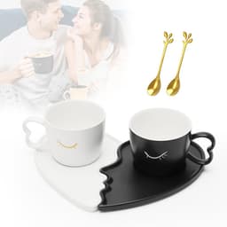 Kusjes Mok Set - Koffie Kopjes - Romantische Momenten - Uniek Ontwerp - 500ml Capaciteit - Wit — thumbnail 1