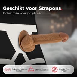 Rosebay Realistische Dildo 21 cm - Zachte Siliconen Dildo met Zuignap & Balzak - Dildo voor Mannen en Vrouwen- Licht Bruin — thumbnail 3