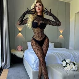 Luxe Dames Bodystocking – Naadloze Kant Catsuit met Lange Mouwen – Verleidelijke Nachtmode – Zwart — thumbnail 5
